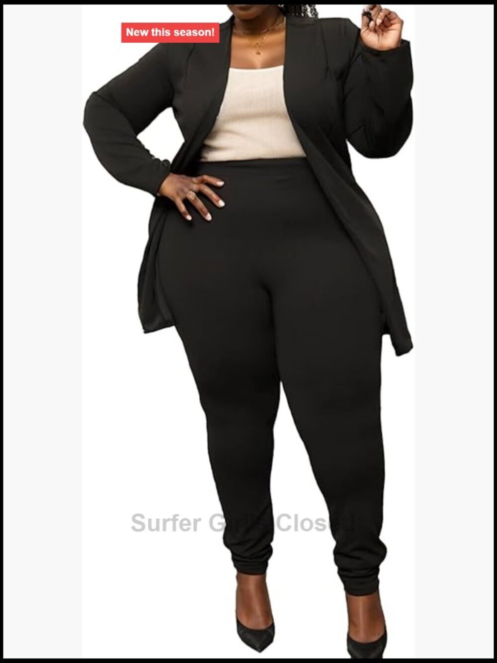 Plus Size Two-Piece Pant Set Cropped Jacket Fitted Trousers Workwear